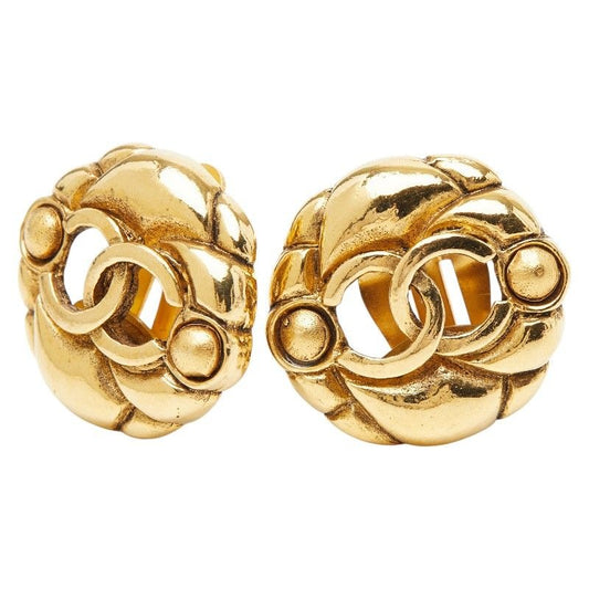 Chanel CC Logo Vintage Gold Plated Earrings