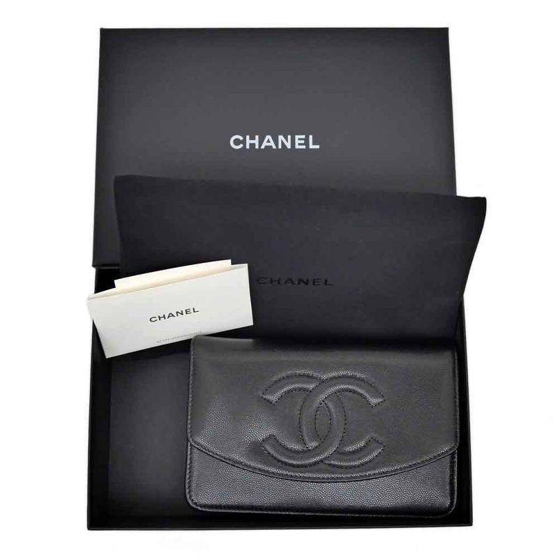 Chanel Chain Wallet Ap4653 Grained Shiny Calfskin Black Gold Hardware