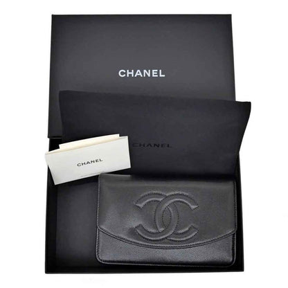 Chanel Chain Wallet Ap4653 Grained Shiny Calfskin Black Gold Hardware