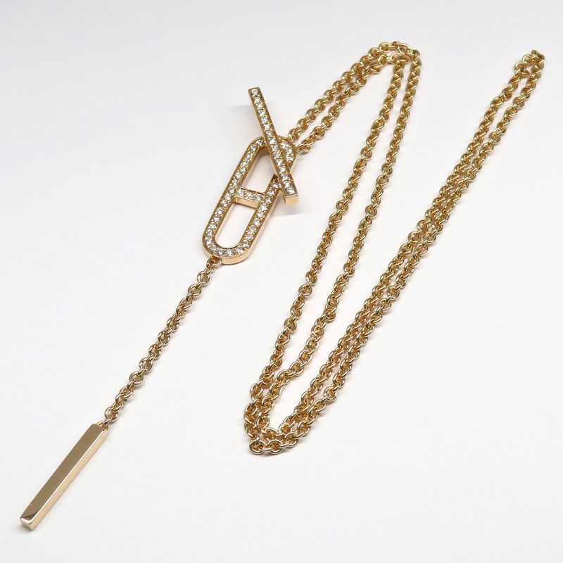 Hermes Necklace Eva-chaine D'ancre Lariat H118341b Rose Gold Diamond