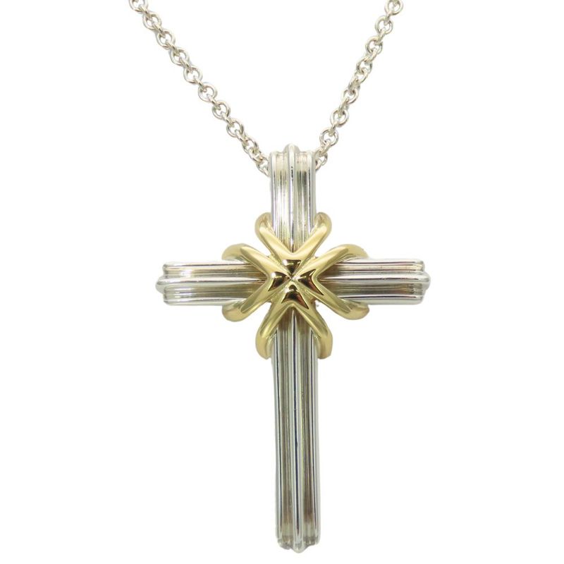 Tiffany & Co Necklace Signature Cross Silver 925 18K Yellow Gold Approx 7.8g