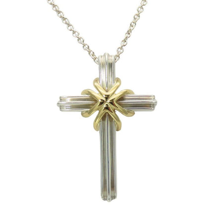 Tiffany & Co Necklace Signature Cross Silver 925 18K Yellow Gold Approx 7.8g