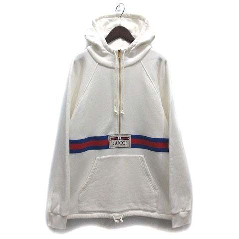 Gucci Web Stripe Logo Sweatshirt Half Zip Hoodie White S