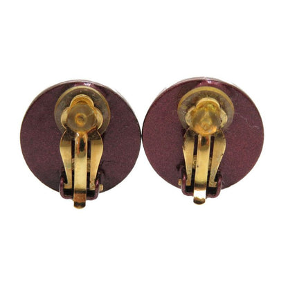 Chanel Coco Mark Coco Button 00A Leather Metal Pink Earrings Accessories 1638
