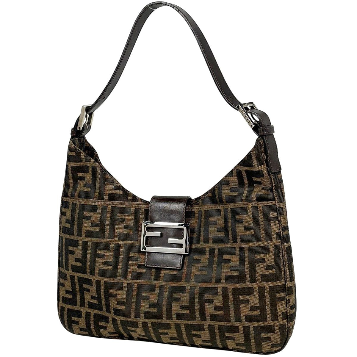 Fendi Zucca Pattern Shoulder Bag Canvas Brown