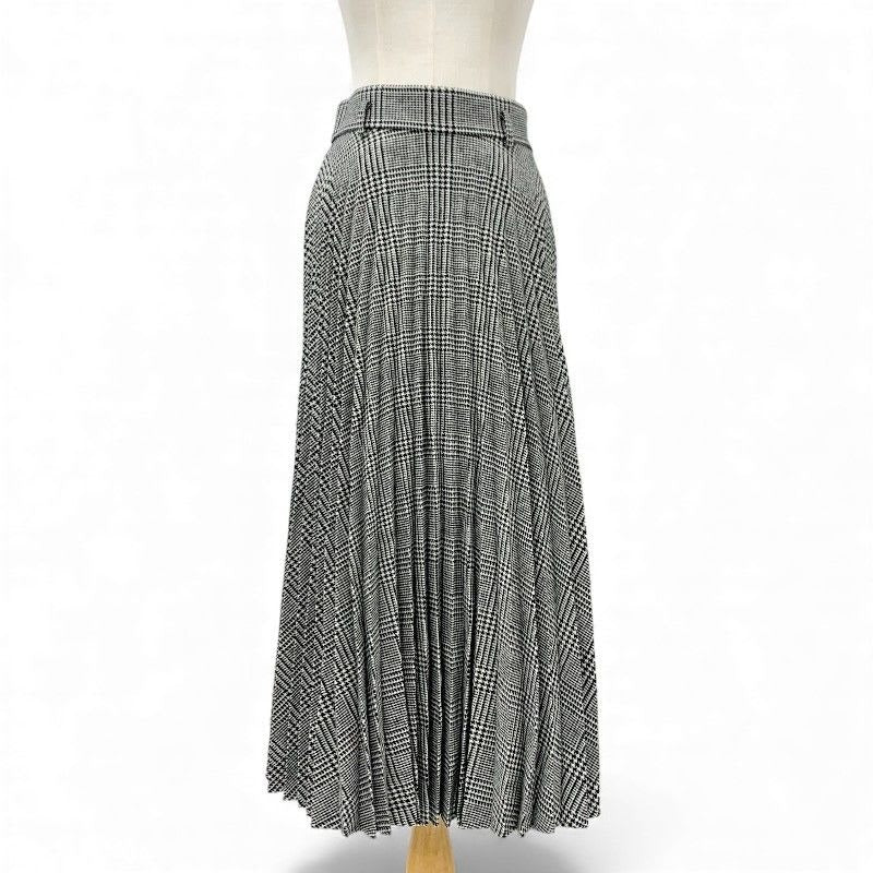 Christian Dior Bottoms Wool Black White Houndstooth Pleated Skirt