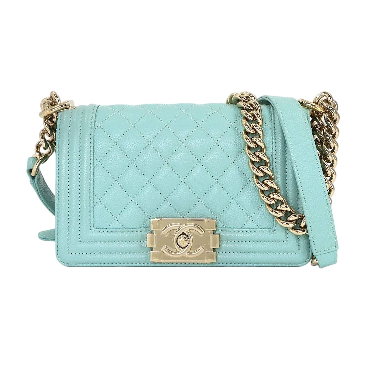 Chanel Small Chain Shoulder Bag Lambskin Blue Gold