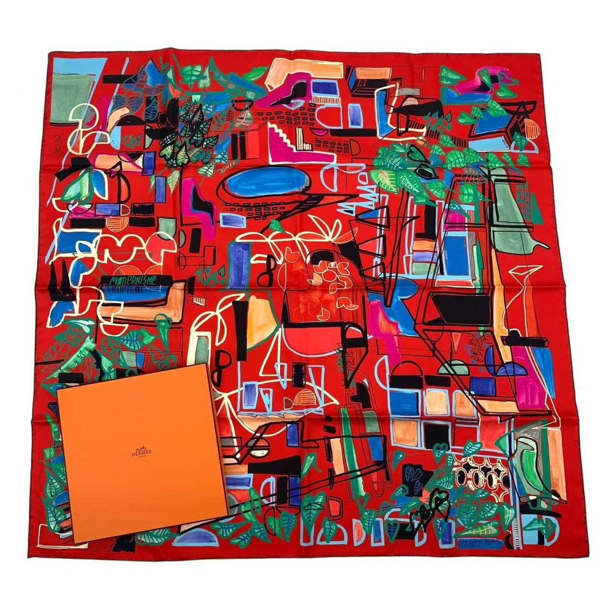 Hermes Carre 90 Silk Scarf Modernisme Tropical Modernism Multicolor Box