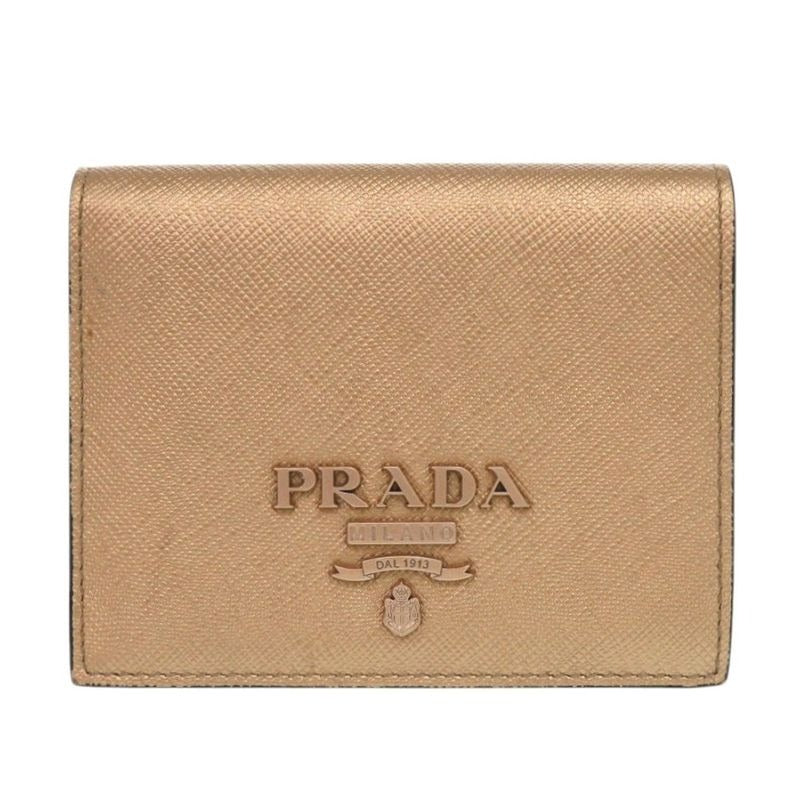 Prada 1 Mv204 Saffiano Leather Gold Fold Wallet 0933