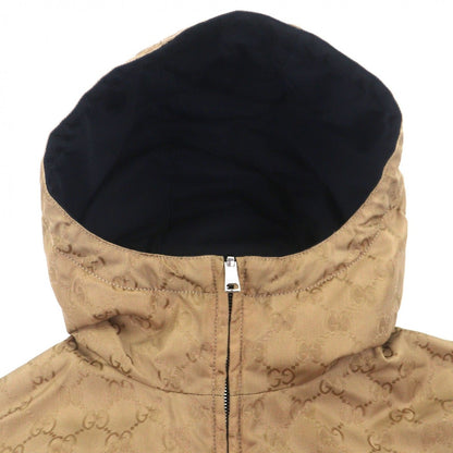 Gucci GG Pattern Logo Print Reversible Zip Up Mountain Hoodie Navy Beige — view 4