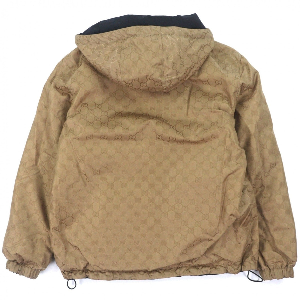 Gucci GG Pattern Logo Print Reversible Zip Up Mountain Hoodie Navy Beige — view 6