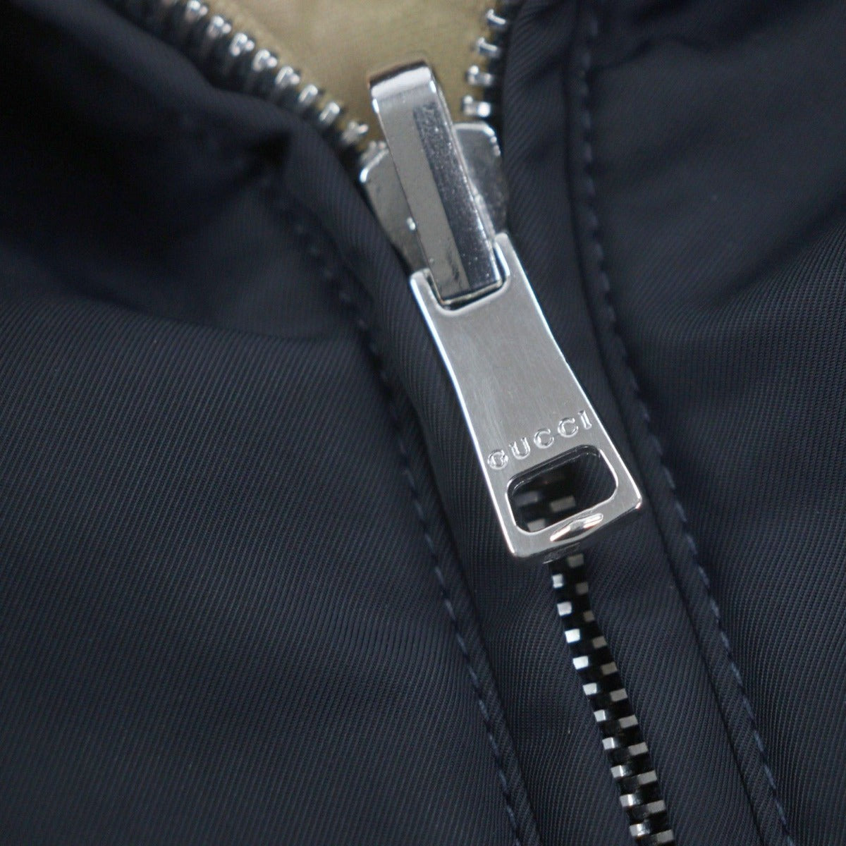 Gucci GG Pattern Logo Print Reversible Zip Up Mountain Hoodie Navy Beige — view 7