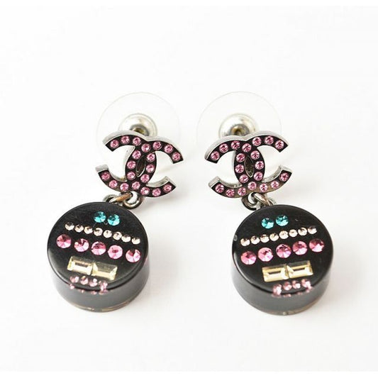 Chanel CC Coco Mark Circle Rhinestone Multicolor Rose Black