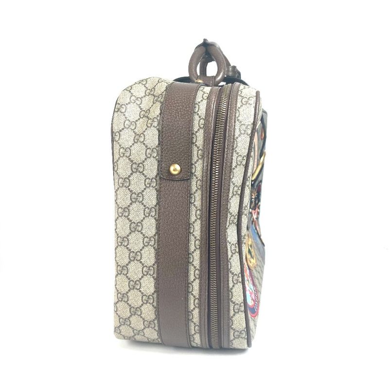 Gucci Boston Bag Angry Cat Snake Patch 424501 GG Supreme Canvas Beige