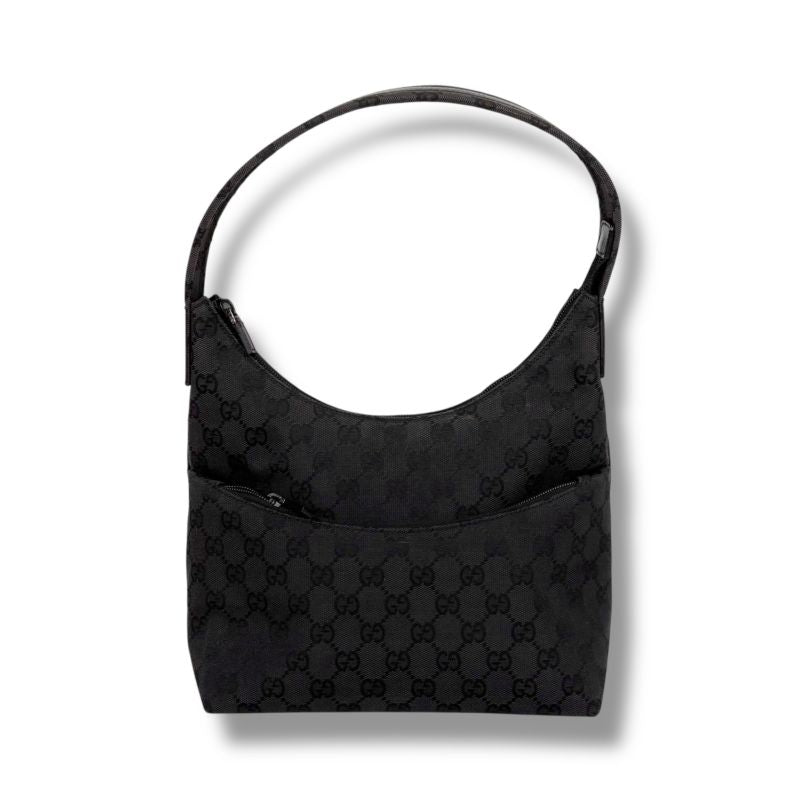 Gucci One Shoulder Bag GG Canvas Black Hobo Soho