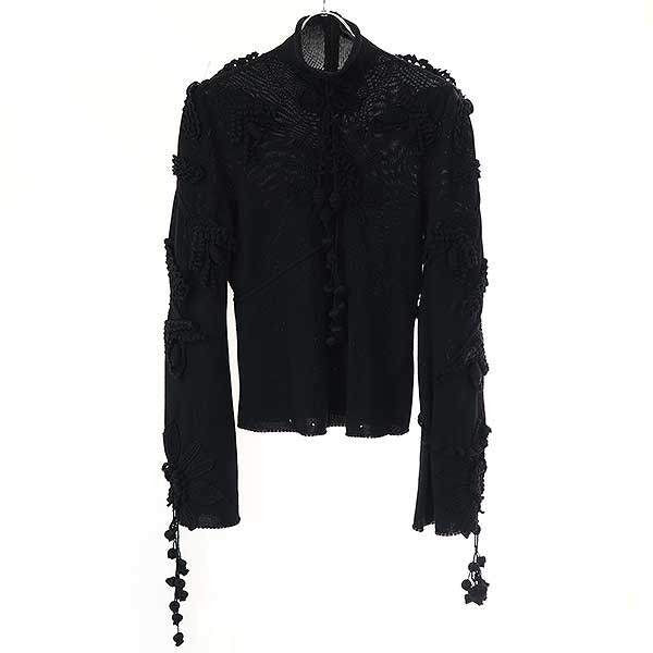 Loewe Flower Jacquard Tassel Knit Sweater X57 Black