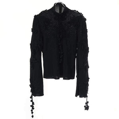 Loewe Flower Jacquard Tassel Knit Sweater X57 Black