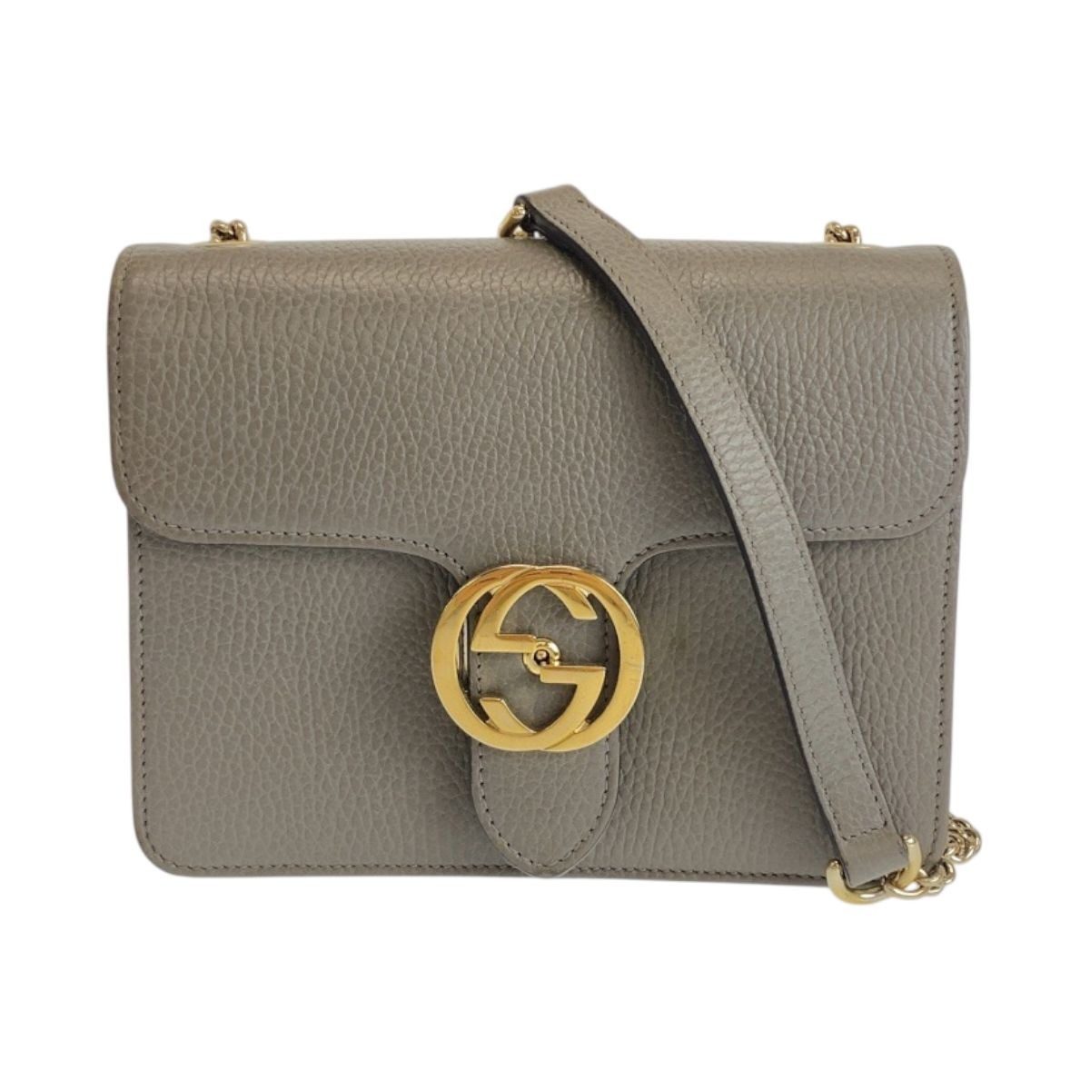Gucci Interlocking Gray Gold Leather Shoulder Bag Chain