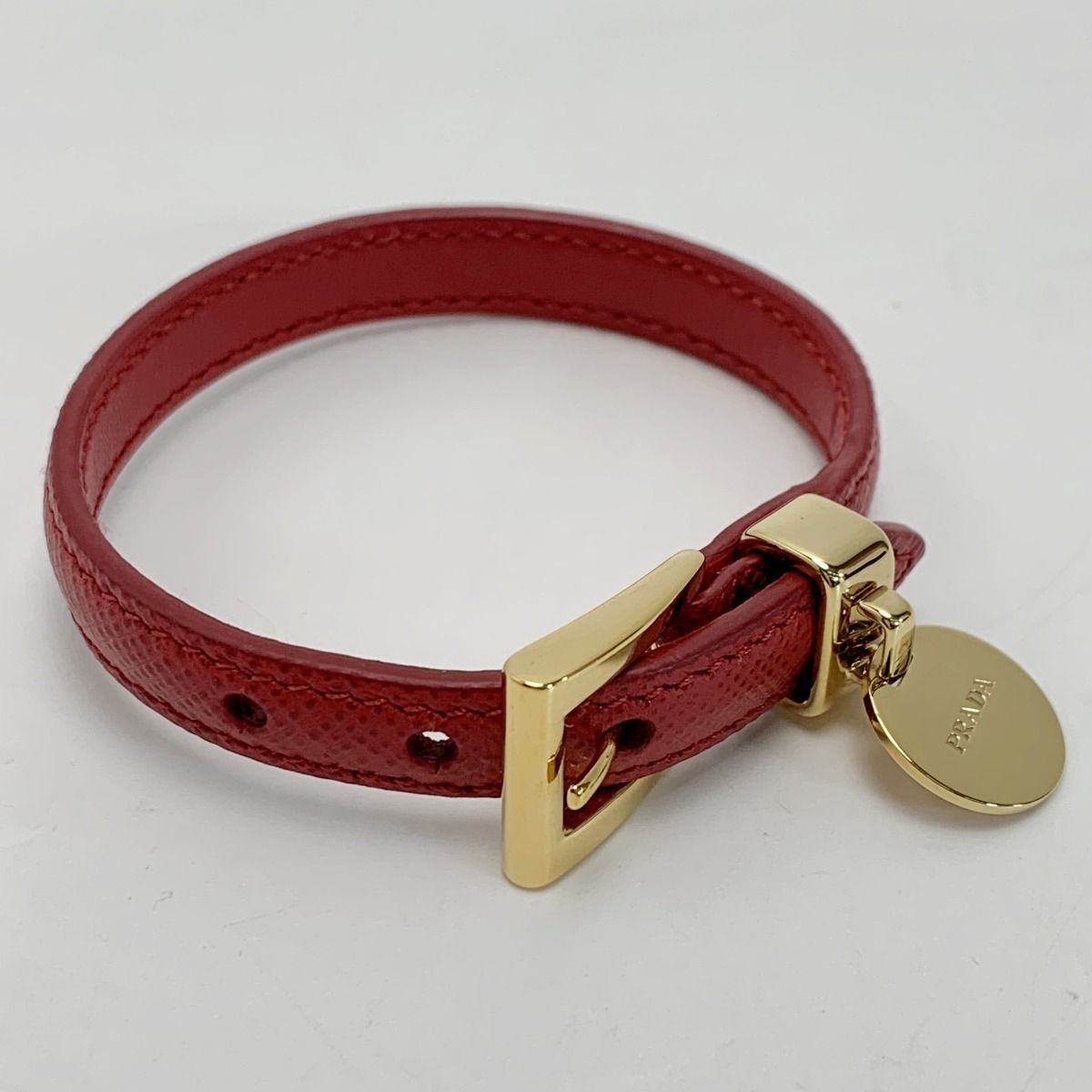 Prada Leather Red X Gold Hardware Bracelet with Box