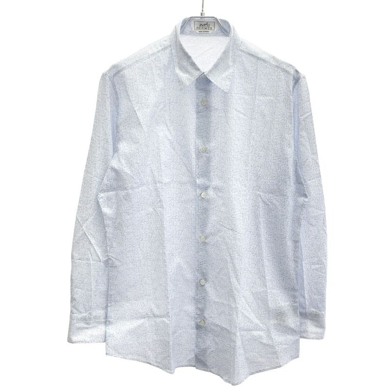 Hermes 21 SS All-Over Pattern Cotton Shirt White Blue 39