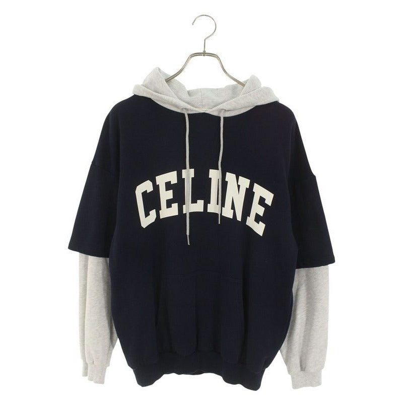 Celine 2 Q Logo Print Layered Pullover Hoodie XS