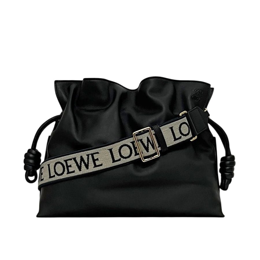 Loewe Drawstring Shoulder Bag Flamenco Clutch Black Logo Leather Napa Calfskin