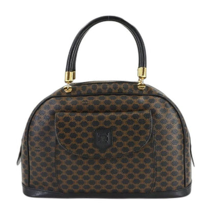 Celine Macadam Hand Bag Leather Black Brown Gold Vintage