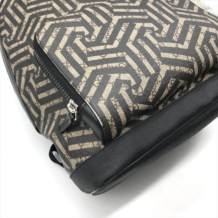 Gucci GG Supreme Ggcarre Backpack Leather Khaki Beige Black