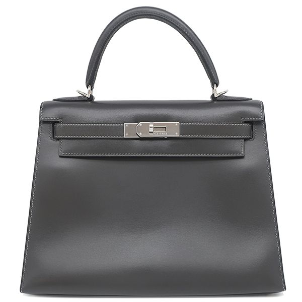 Hermes 2-Way Bag Kelly 28 Outer Stitch Box Calf Graphite Silver Hardware Gray