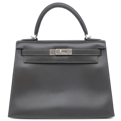 Hermes 2-Way Bag Kelly 28 Outer Stitch Box Calf Graphite Silver Hardware Gray