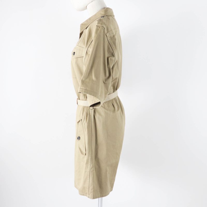 Prada 2023 P293ht Cotton Linen Triangle Logo Belted Short Sleeve All-in-one/jum