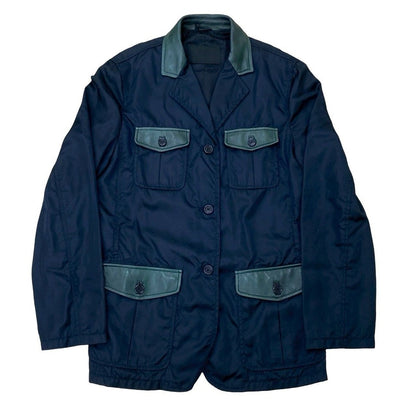 Prada Nylon Leather Different Jacket Navy Green