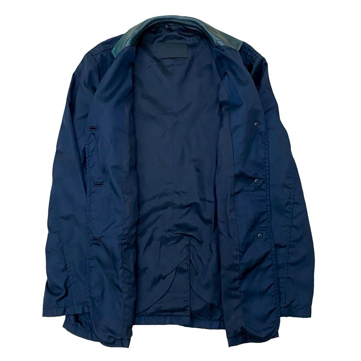 Prada Nylon Leather Different Jacket Navy Green — view 2