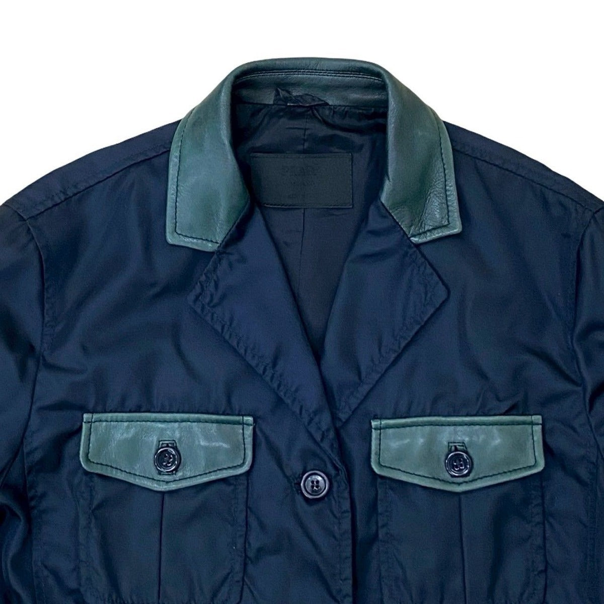 Prada Nylon Leather Different Jacket Navy Green — view 4