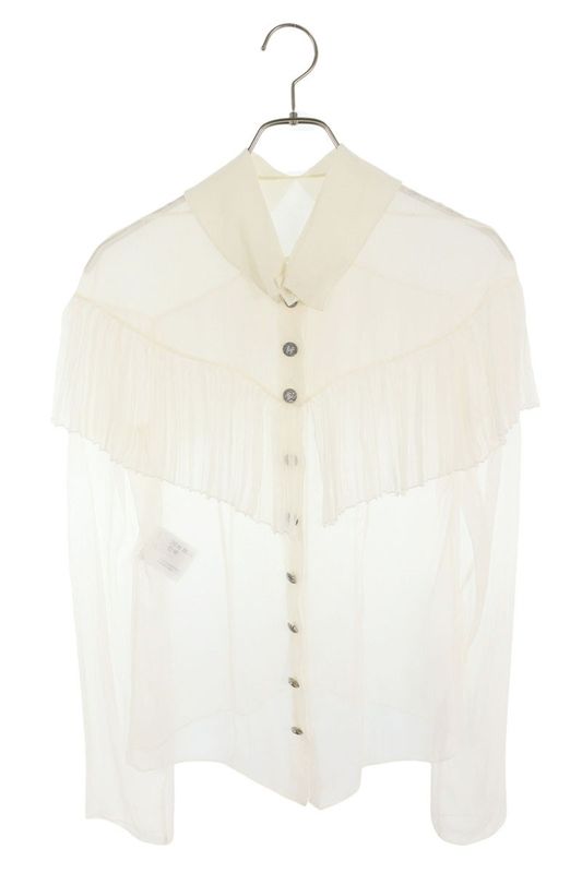 Chanel 21AW P71100v40206 Frilled Silk Sheer Blouse Women 36