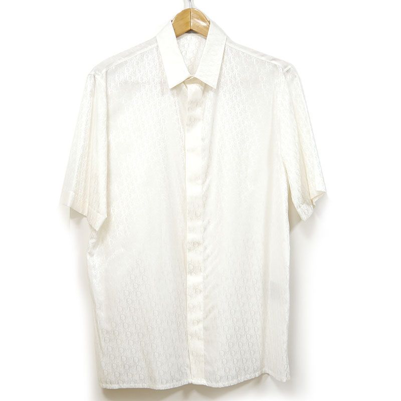 Dior Oblique Short Sleeve Shirt Size 38 White Silk Cotton