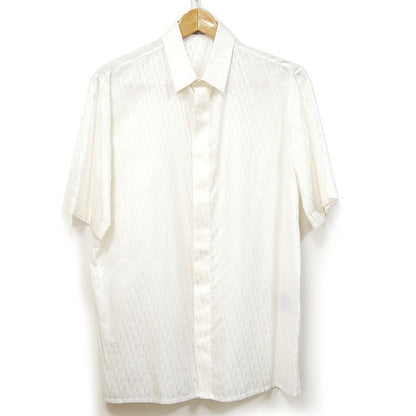 Dior Oblique Short Sleeve Shirt Size 38 White Silk Cotton