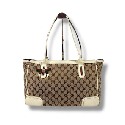 Gucci Tote Bag Sherry Line GG Canvas Brown White