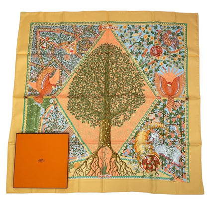 Hermes 100% Silk Scarf Carre 90 AXIS Mundi Axis Of The World Multicolor