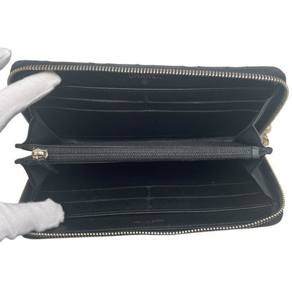 Em0840 Chanel Women's Long Wallet Pearl Zippy Wallet Black Beige