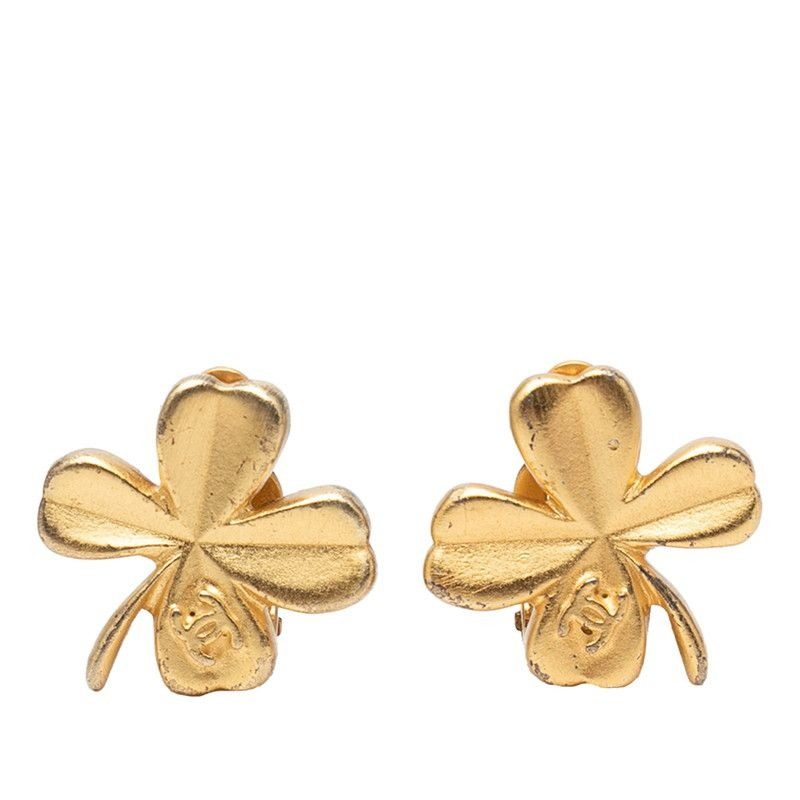 Chanel CC Logo Crowbar Motif Earrings Gold Plated