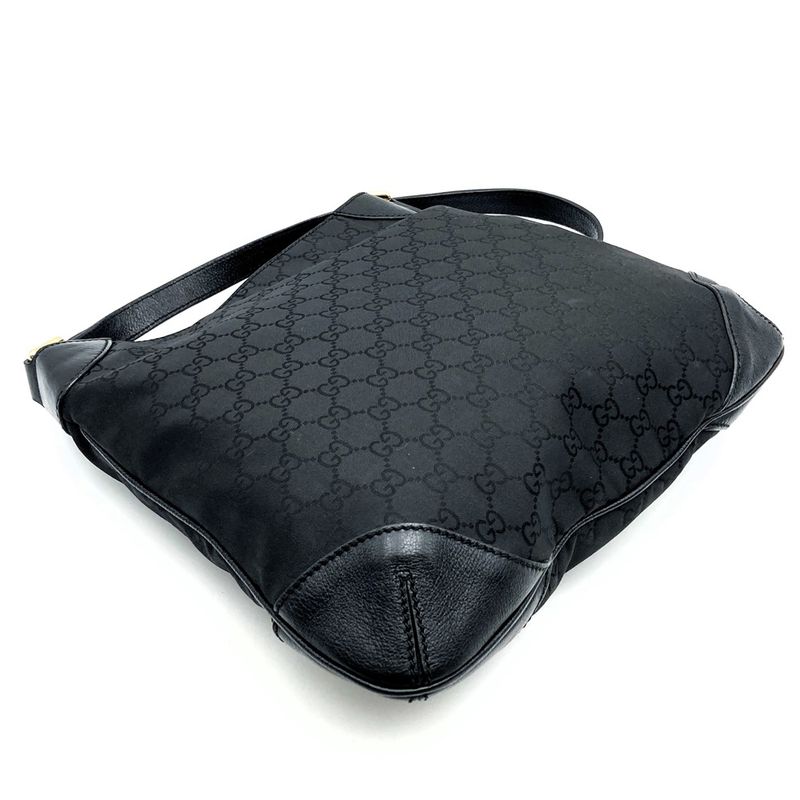 Gucci 257296 Shoulder Bag GG Nylon Leather Black Women Men