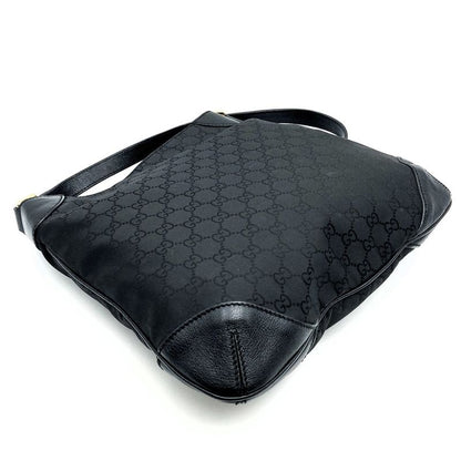 Gucci 257296 Shoulder Bag GG Nylon Leather Black Women Men