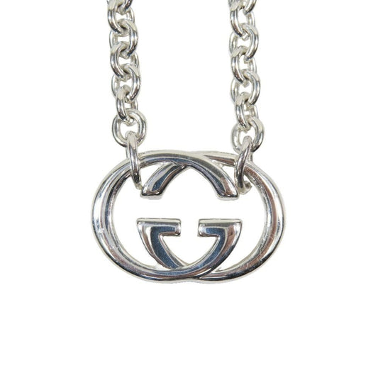Gucci Polished Interlocking Logo Chain Necklace GG Pendant Silver