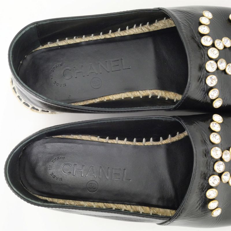 Chanel Espadrilles G35602 Coco Mark Bijoux Black Patent Leather 20C 37