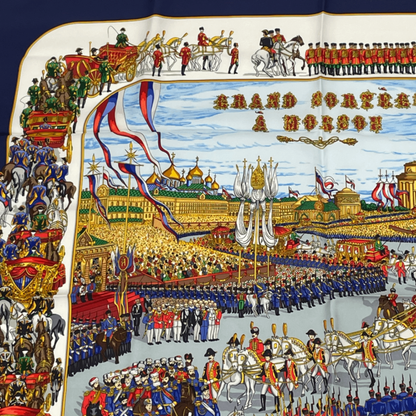 Hermes Carre 90 Grand Cortege A Moscou Moscow Grand March Red Scarf 100% Silk