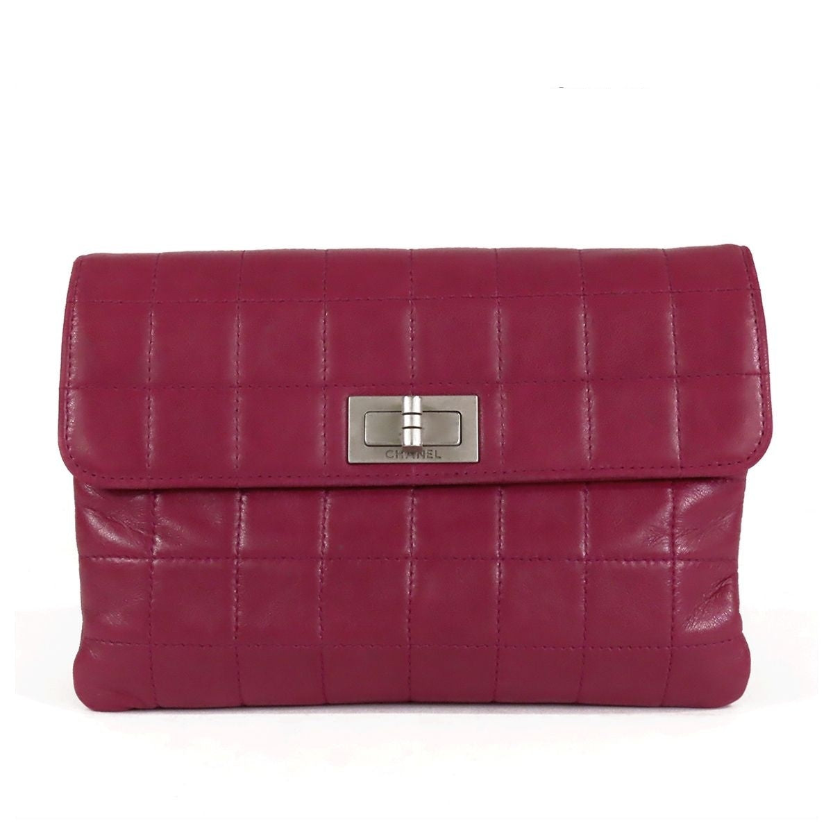 Chanel Belt Bag Purple Silver Lambskin Choco Bar Clutch Beltless