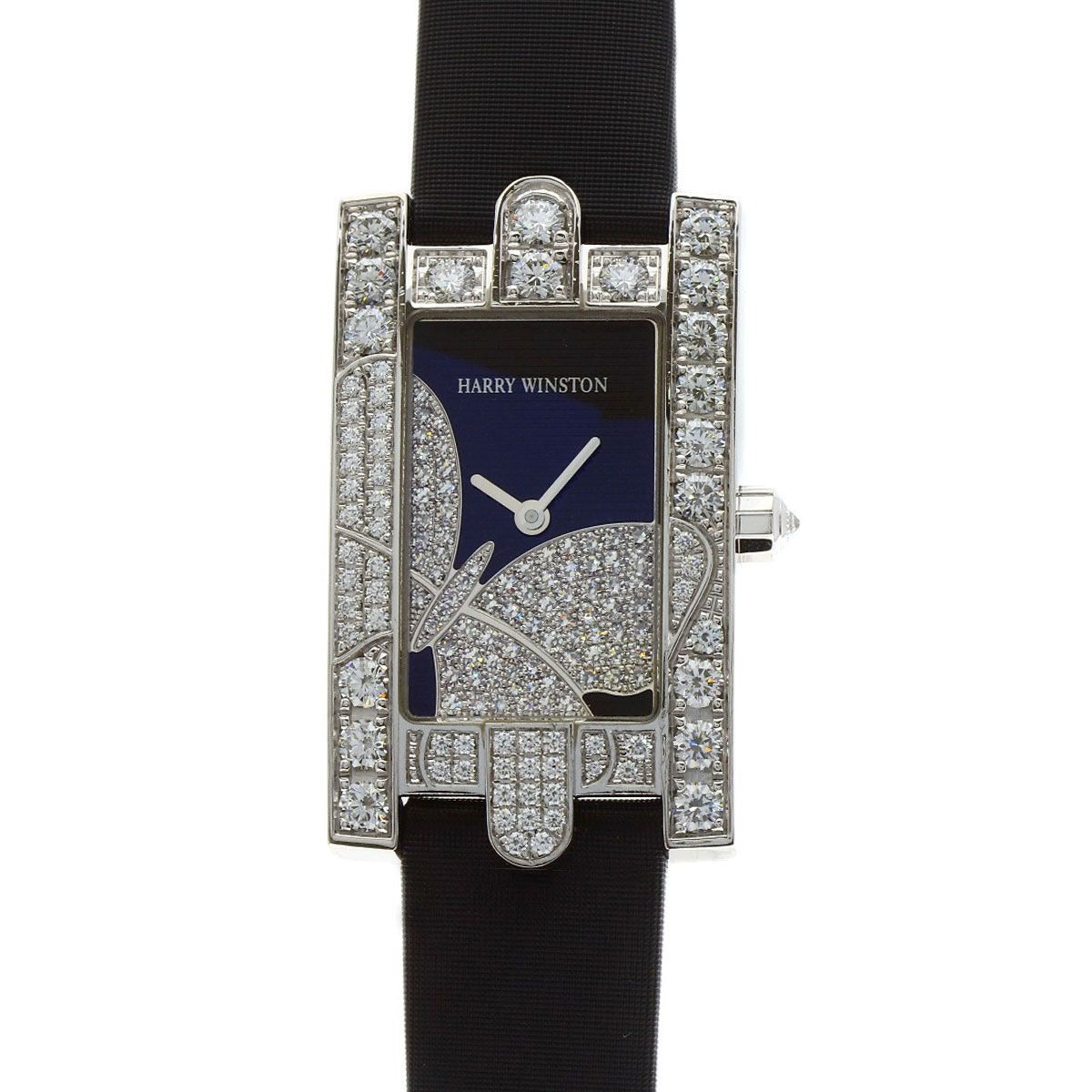 Harry Winston Avenue Night Papillon Watch 18K White Gold Leather