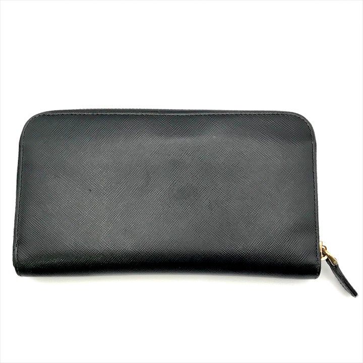 Prada Big Logo Saffiano Zip Around Wallet Black