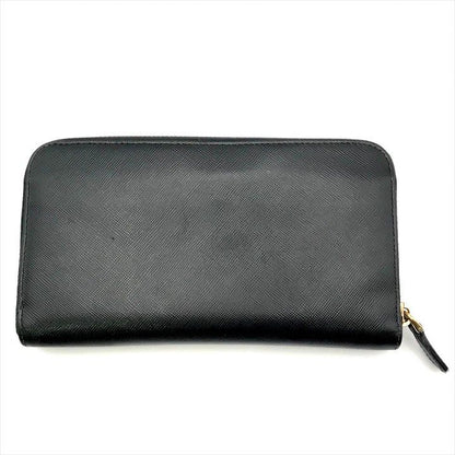 Prada Big Logo Saffiano Zip Around Wallet Black